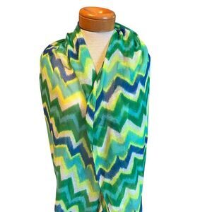 Chevron Patterned Green & Blue Polyester Scarf 75x34 Inches